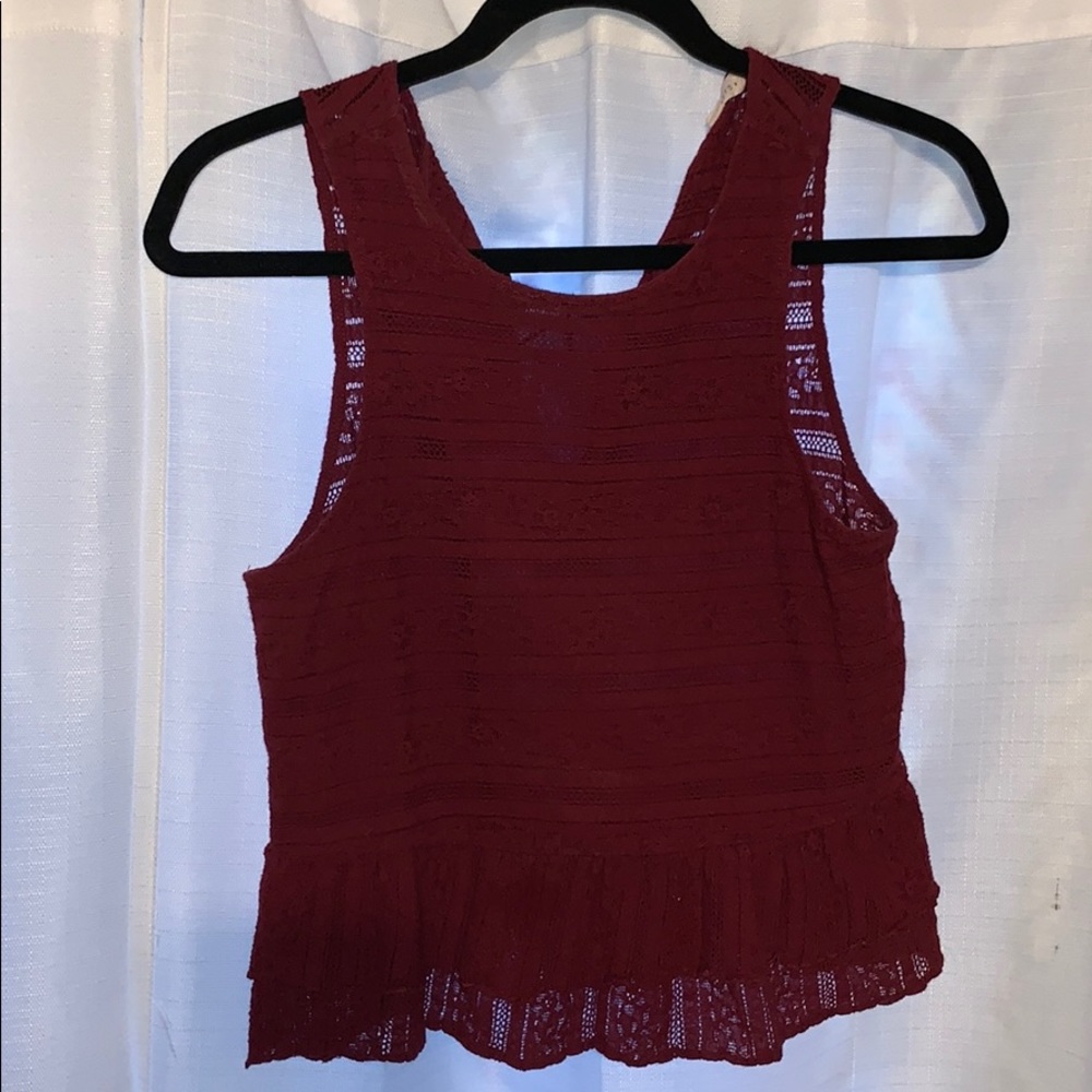 Maroon Laced Tank. Button up back
